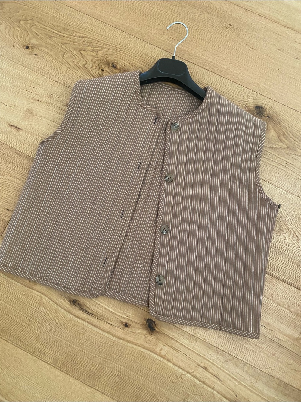 Striped Sleeveless Button Front Vest in Taupe